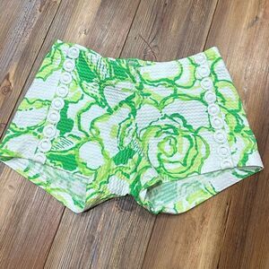 Women Lilly Pulitzer Heart Breakers Green Flower  Rose Lace Liza Shorts Size 000